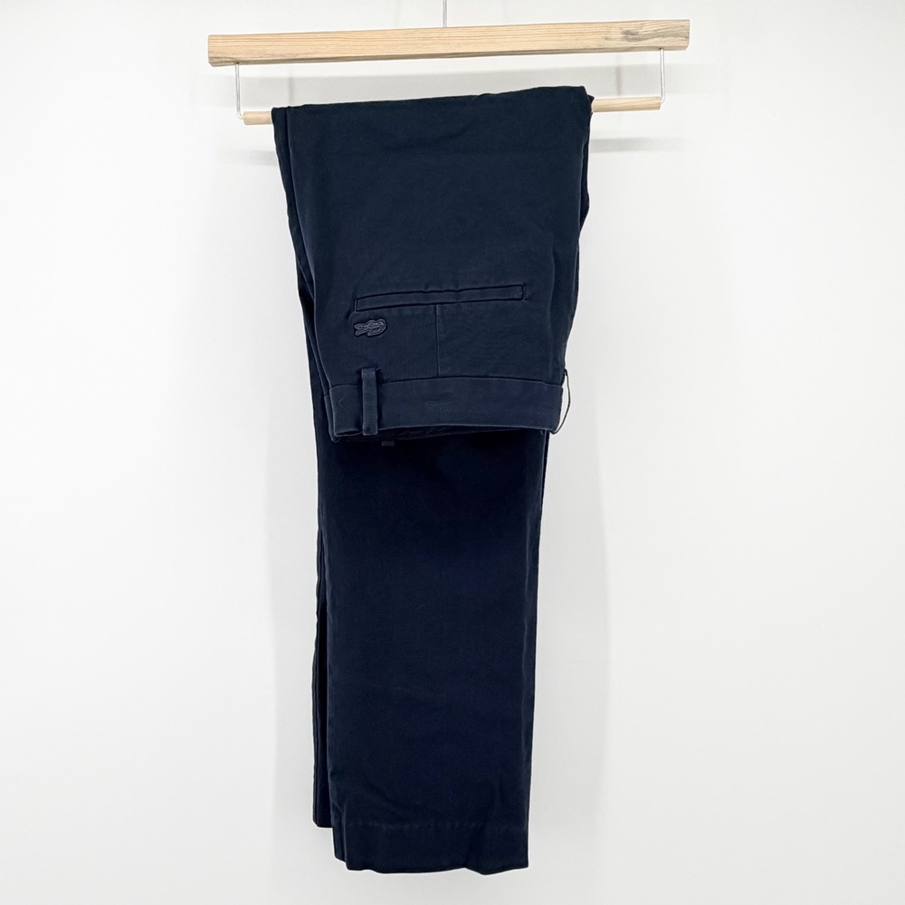 Lacoste Men 32 Chino Pants Navy Blue Flat Front Cotton Twill Regular Fit Trouser